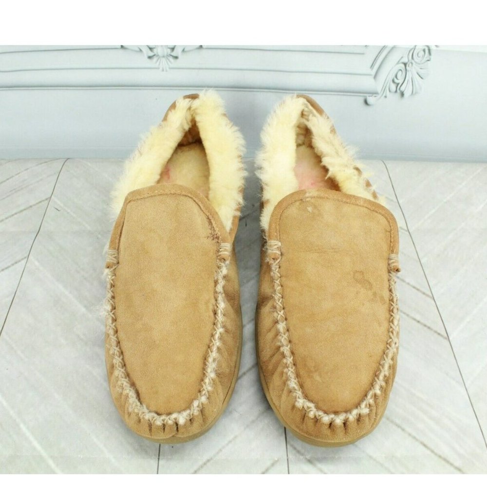 LL Bean Brown Suede Wicked Good Shearling Lined Moccasin Slippers 12 M - Picture 5 of 10